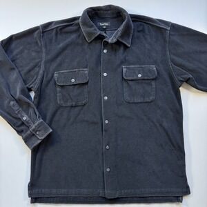 TRUE GRIT Long Sleeve Corduroy Button Up Shirt Mens Medium Black Made in the USA